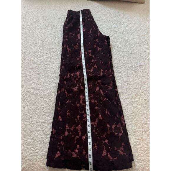 Anthropologie Feather Bone Maroon & Pink Floral Lace Wide Leg Pull On Pants XS - Picture 5 of 7